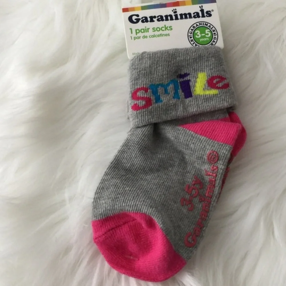 Garanimals Girls Smile Socks Gray & Pink | Size 3–5 Years | New